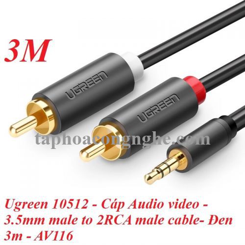 Ugreen 10512 3M màu Đen Cáp âm thanh 2 đầu Bông sen sang 3.5mm dương AV116 30010512